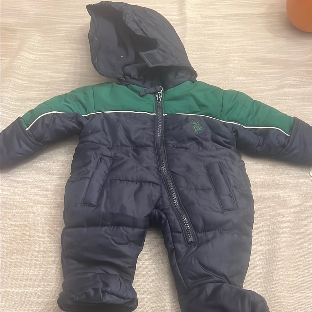 NWOT Cozy Navy and Green Hooded Footie Jacket
